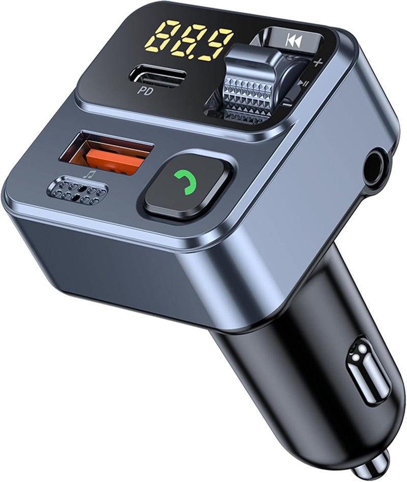 KAIY FM Transmitter Bluetooth Car Adapter, Car Radio Bluetooth Transmitter HandsFree Calling Music Player, FM Radio Adapter 42W Type-C Fast Charging, Support USB Drive - Image 1
